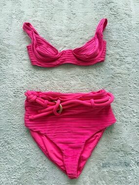 Revel Rey: High-Waist Pink Ribbed Bikini Set